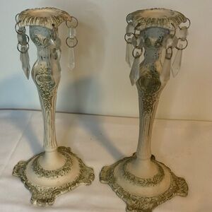 Vintage Cream and Gold Candle Holders